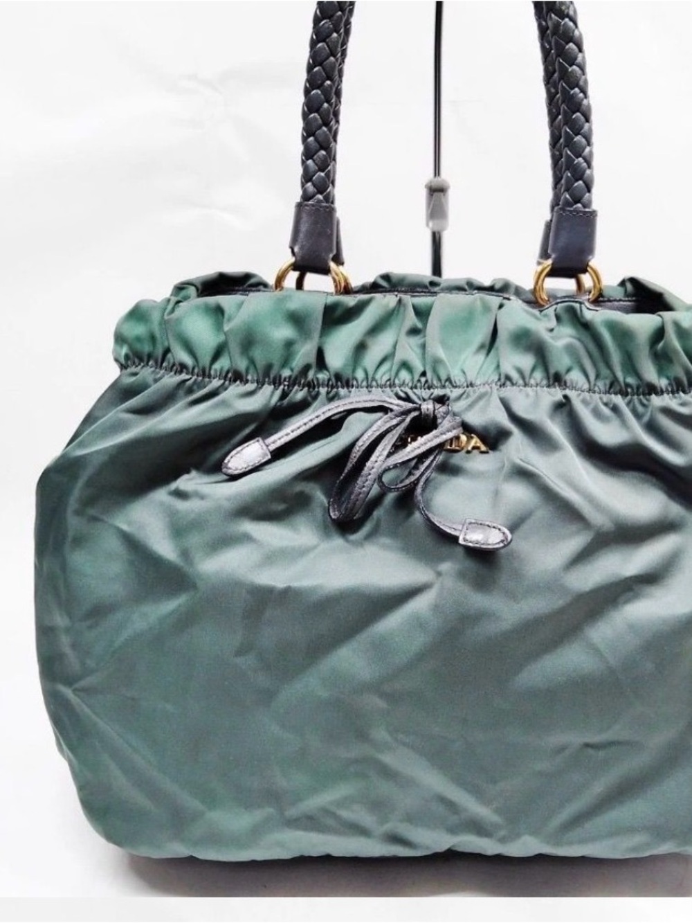 Prada  Tessuto Nylon Drawstring Tote with Braided leather  Handles with COA